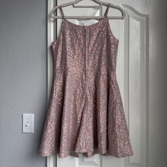 NWT Zunie Girls Floral Pink Sequin Party Dress Rose Gold Size 12 Spaghetti Strap - Picture 6 of 9
